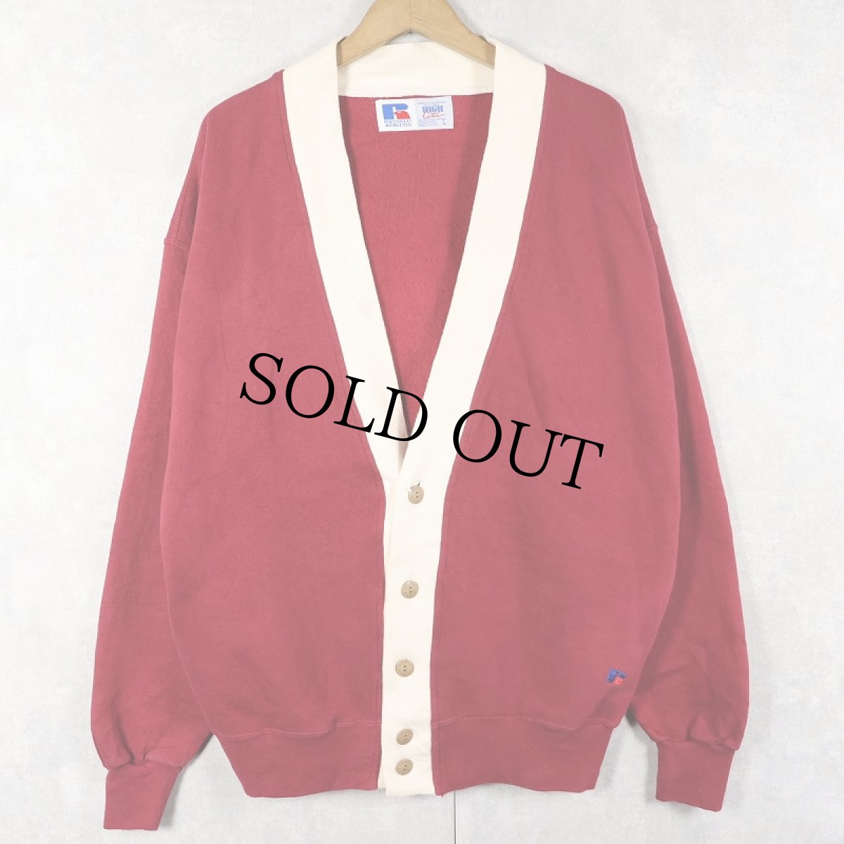 画像1: 90's RUSSELL ATHLETIC USA製 "HIGH COTTON" スウェットカーディガン L (1)