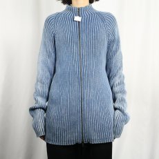 画像2: リブ編み インディゴコットン ニットジップジャケット  (2)