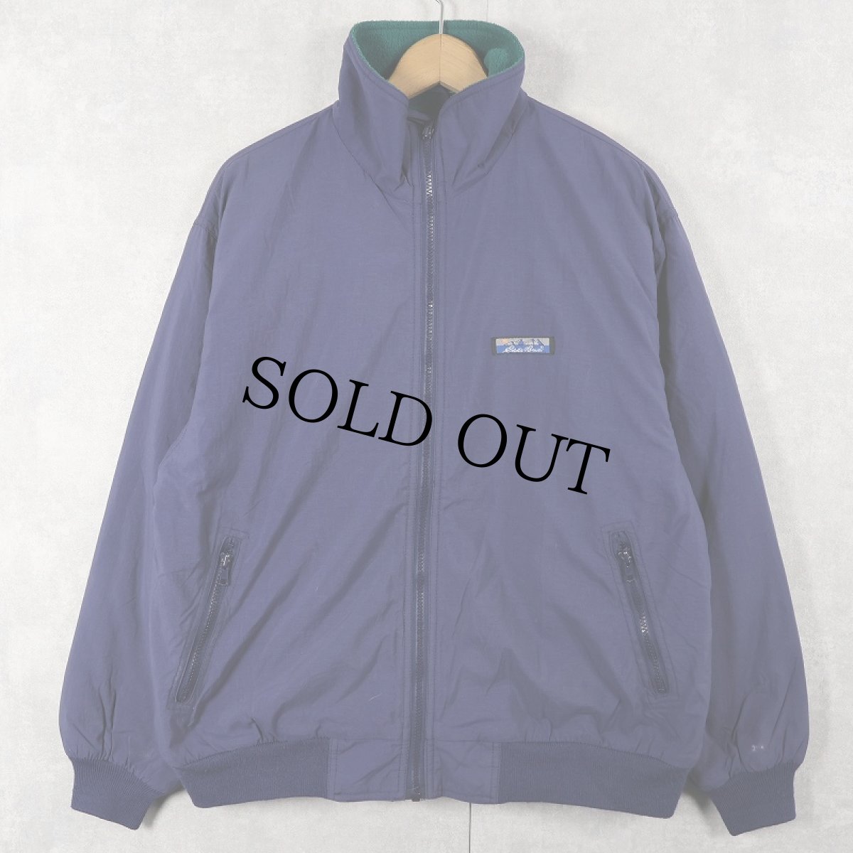画像1: 90's Eddie Bauer 裏フリース ナイロンジップジャケット NAVY L (1)