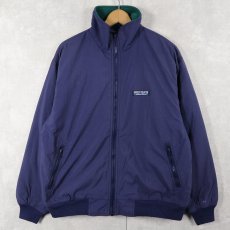 画像1: 90's Eddie Bauer 裏フリース ナイロンジップジャケット NAVY L (1)