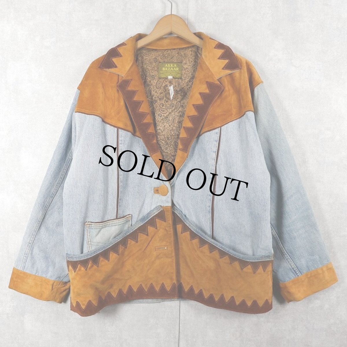 画像1: 80's〜 AKKA BAZZAR スエードレザー切り替え デニムジャケット SIZE46 (1)
