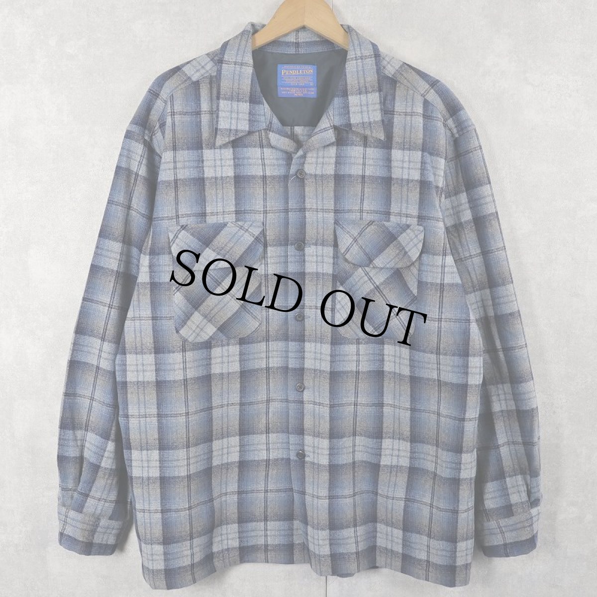 画像1: 90's PENDLETON USA製 オンブレーチェック柄 オープンカラーウールシャツ L (1)
