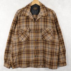 画像1: 60〜70's St Moritz チェック柄 オープンカラーウールシャツ L (1)