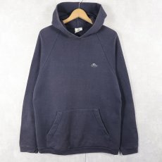 画像1: 90's EURO FRUIT OF THE LOOM ロゴプリントスウェットフーディー NAVY M (1)
