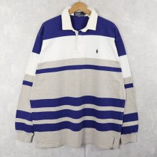 画像1: 90's POLO Ralph Lauren USA製 ロゴ刺繡 ボーダー柄 コットンラガーシャツ XL (1)