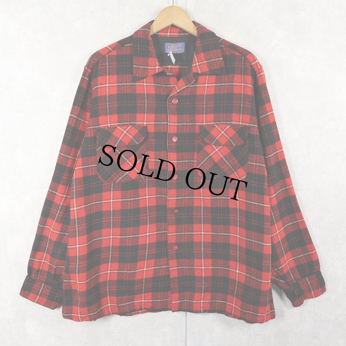 画像1: 60's PENDLETON チェック柄 オープンカラーウールシャツ L (1)