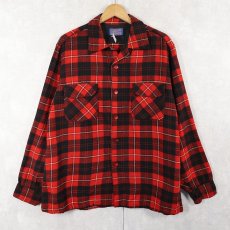 画像1: 60's PENDLETON チェック柄 オープンカラーウールシャツ L (1)