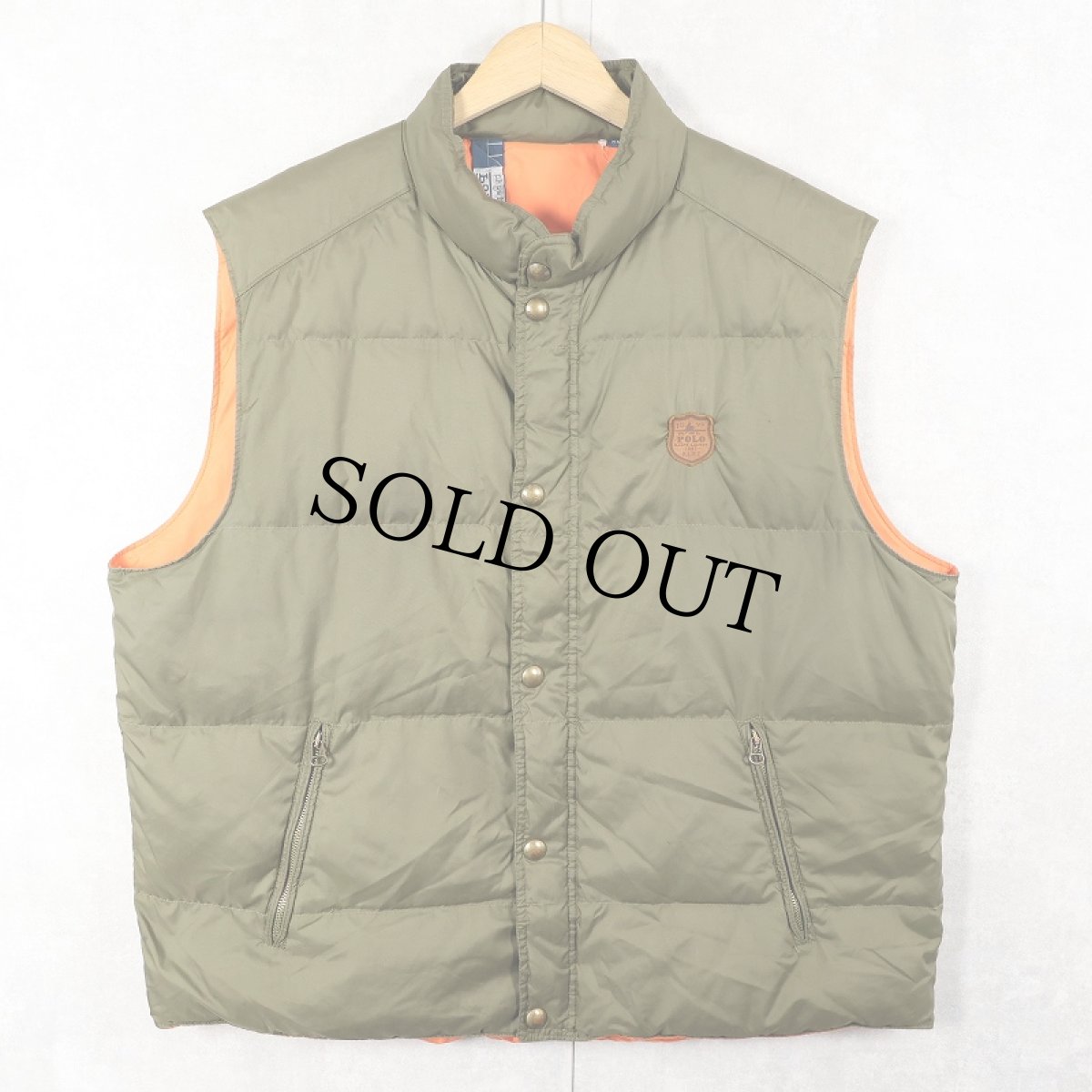 画像1: POLO Ralph Lauren レザーパッチ付き ダウンベスト XXL (1)