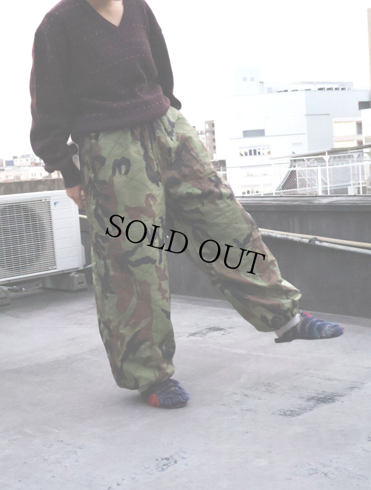 画像1: ウッドランドカモ柄 裏フリース リップストップ キルティングパンツ (1)