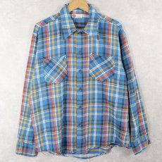 画像1: 70's Sears KINGS ROAD チェック柄 ヘビーネルシャツ L (1)