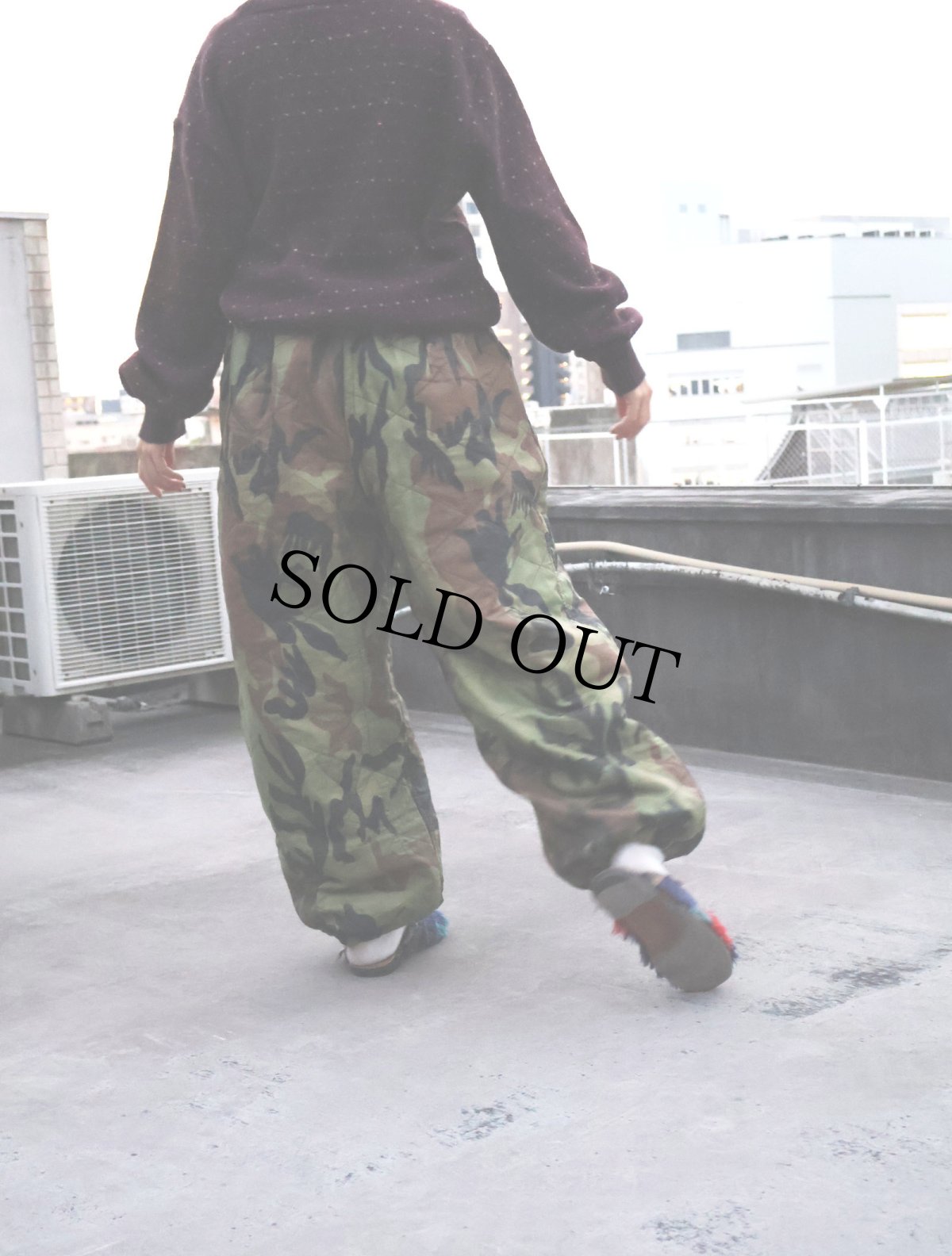 画像2: ウッドランドカモ柄 裏フリース リップストップ キルティングパンツ (2)