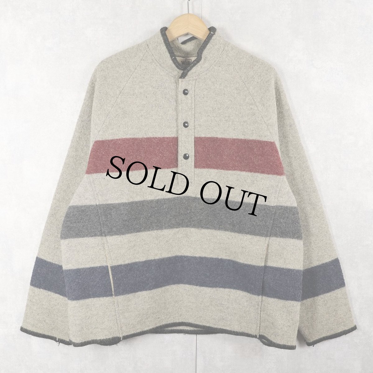 画像1: 70's Woolrich USA製 ボーダー柄 ハーフスナップ ウールジャケット XL (1)