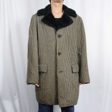 画像2: 70's TOWNCRAFT Penneys 千鳥格子柄 ボアライナー ウールハーフコート SIZE42L (2)