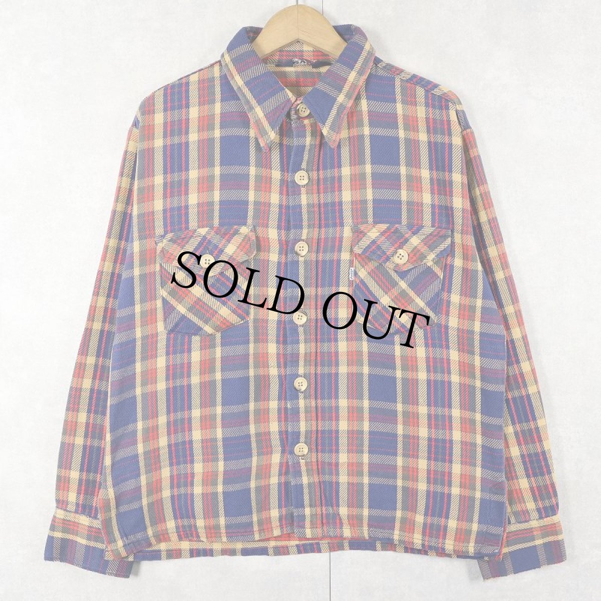 画像1: 70's Levi's チェック柄 ヘビーネルシャツ NAVY (1)