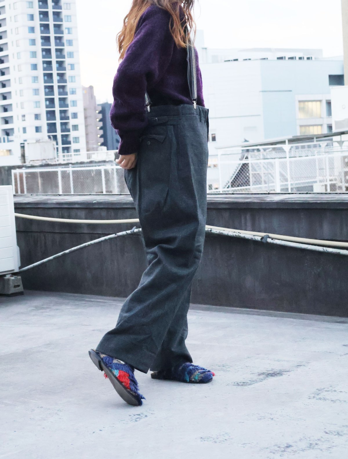 画像2: 50〜60's HIGGINS SLACKS サスペンダー付き ウールスラックス GRAY W36 (2)