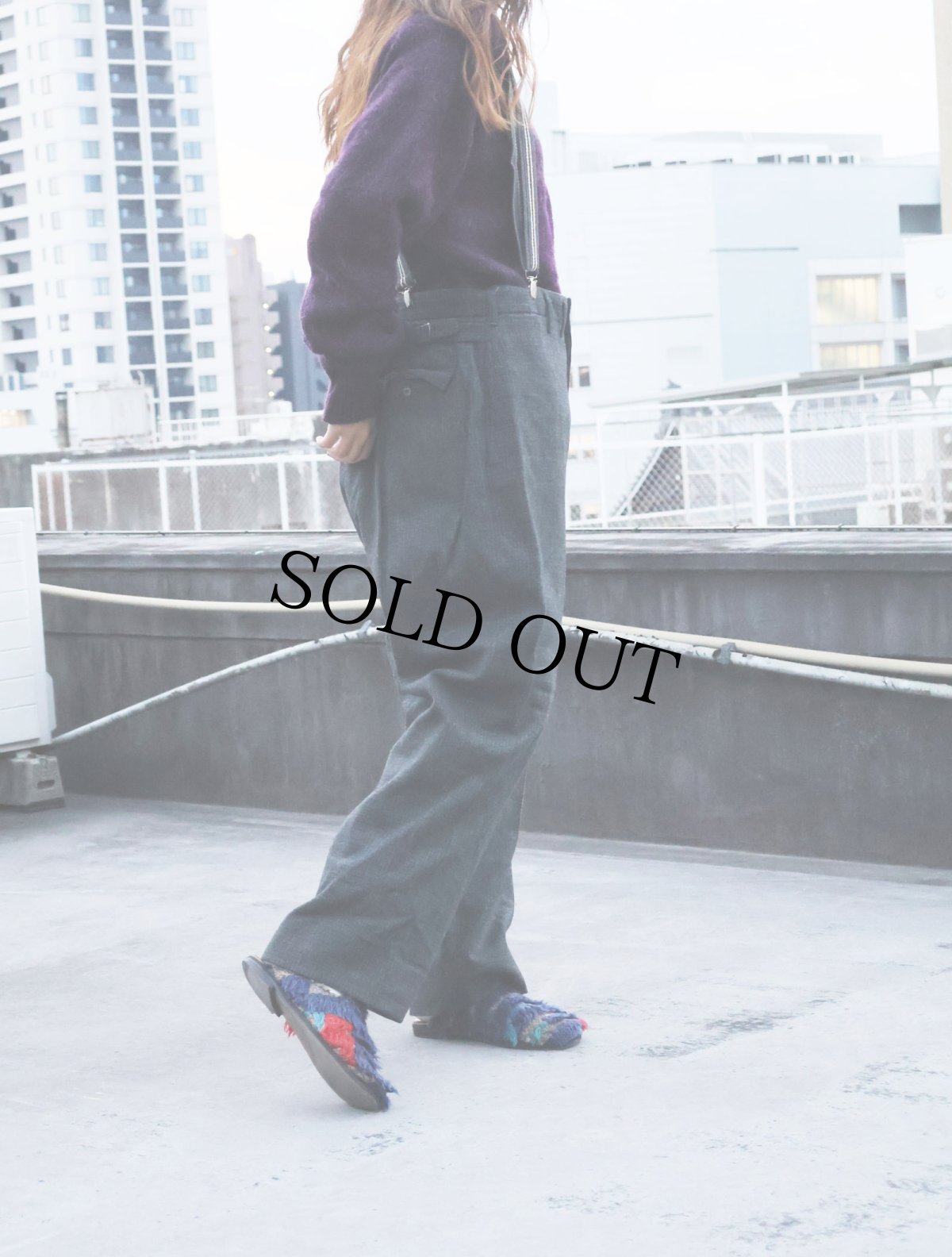 画像2: 50〜60's HIGGINS SLACKS サスペンダー付き ウールスラックス GRAY W36 (2)