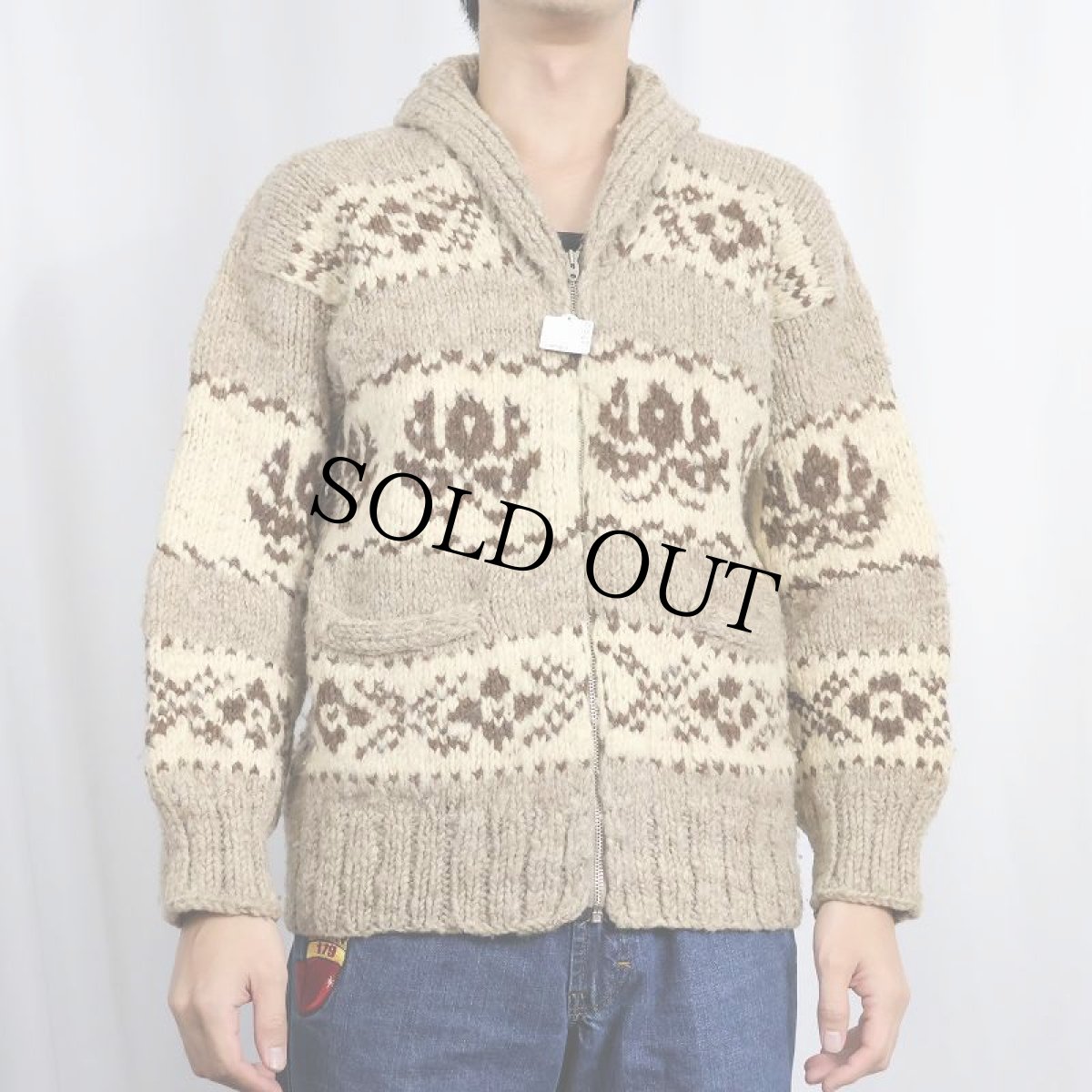 画像2: 60〜70's ノルディック柄 カウチンニットジャケット (2)