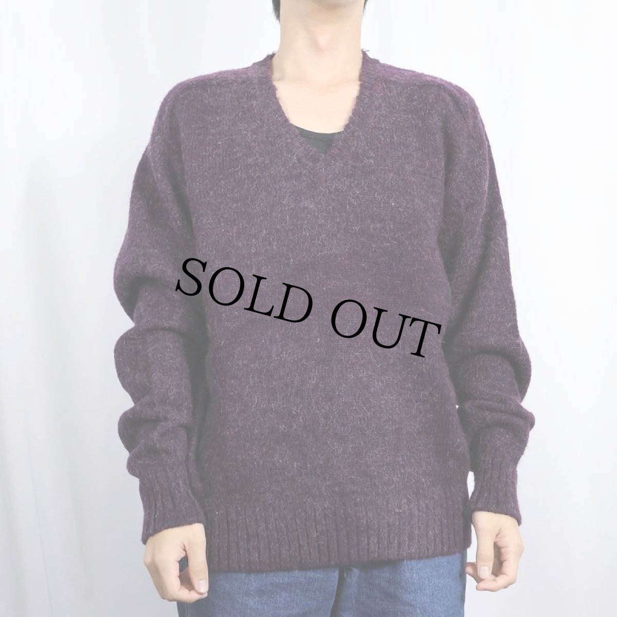 画像2: 90's Adam Sloane Vネック モヘアニットセーター XL (2)