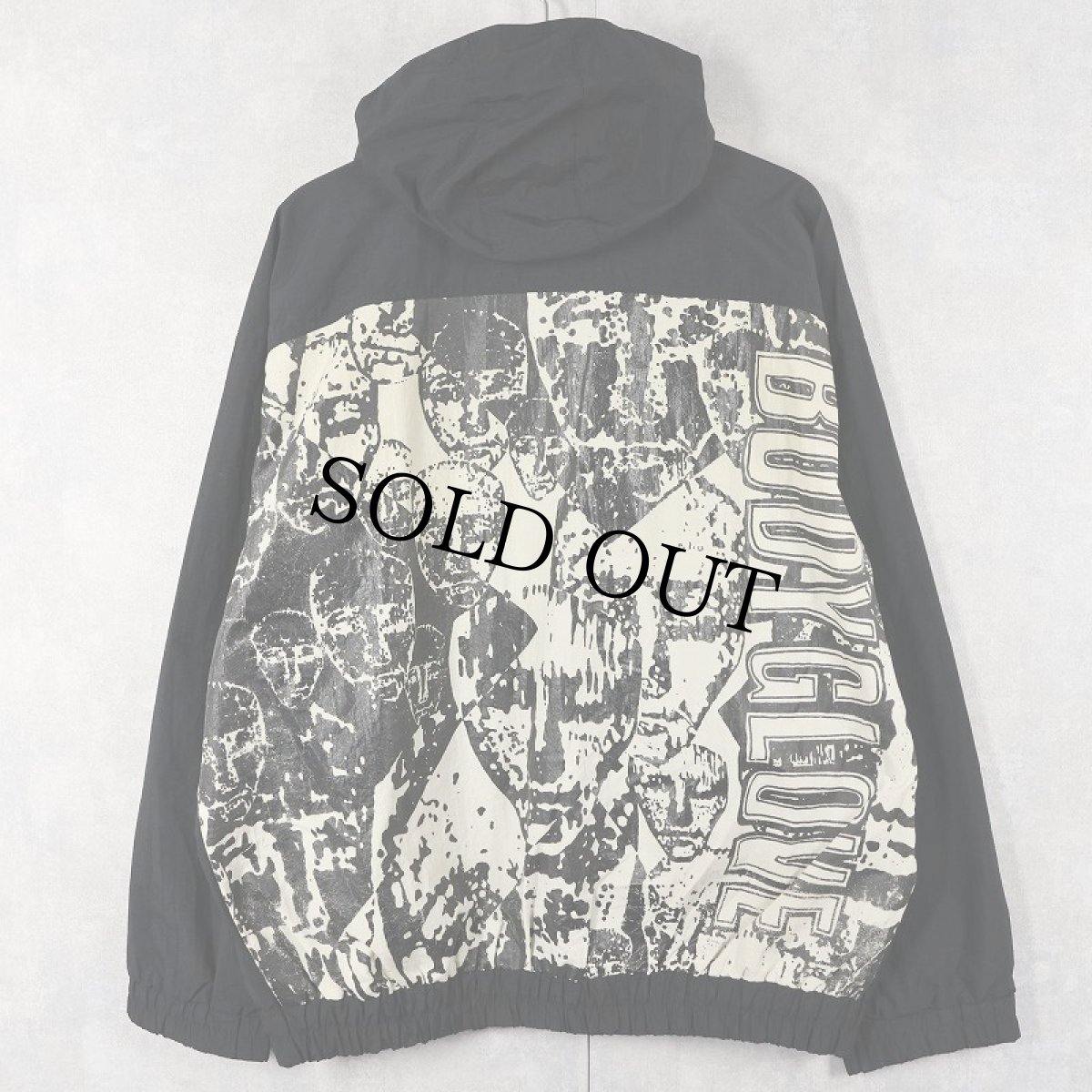 画像1: 90's BODY GLOVE フェイスプリント ナイロンジップパーカー BLACK S (1)