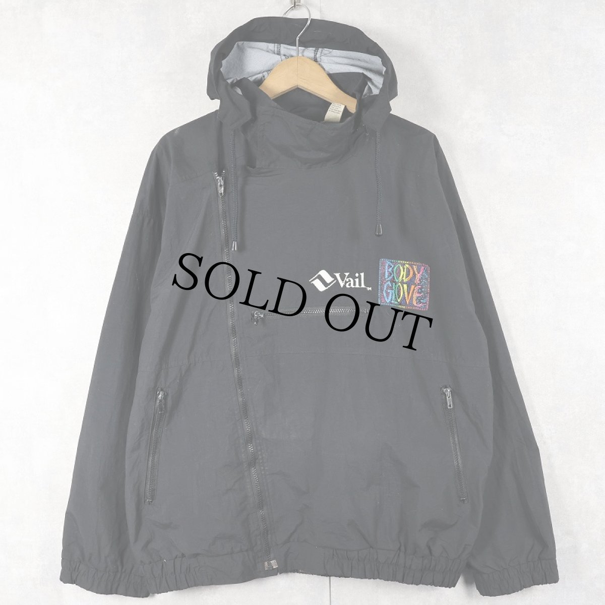 画像2: 90's BODY GLOVE フェイスプリント ナイロンジップパーカー BLACK S (2)