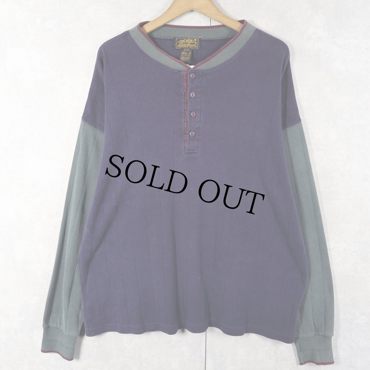 画像1: 80's Eddie Bauer USA製 切り替えデザイン ヘンリーネックロンT XL (1)