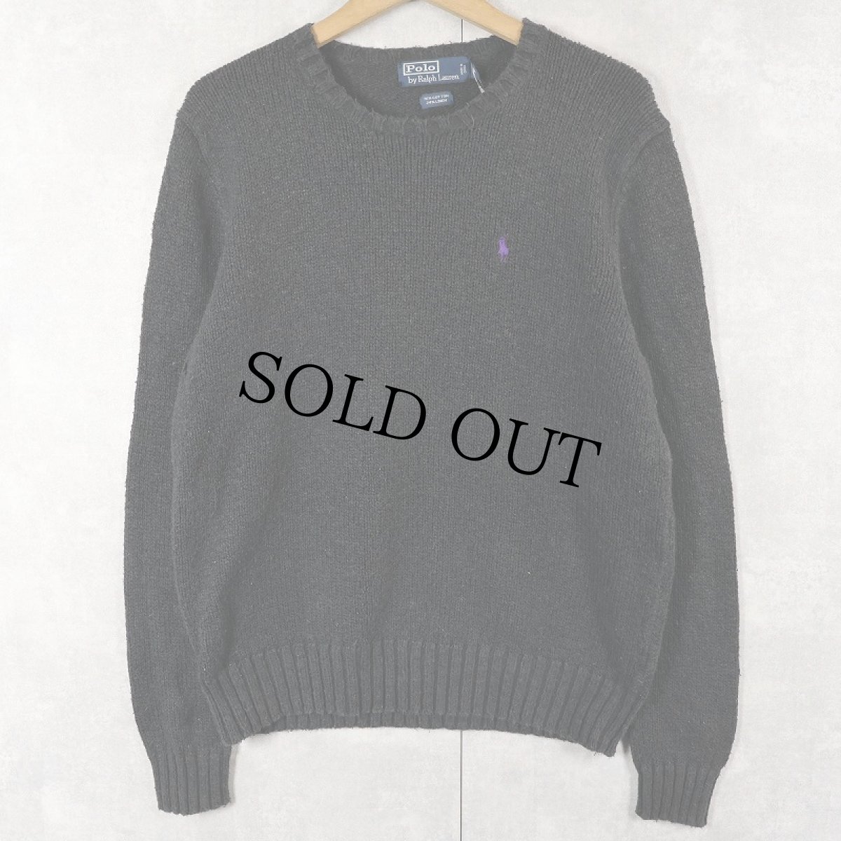画像1: POLO Ralph Lauren ロゴ刺繍 コットン×リネンニットセーター BLACK M (1)
