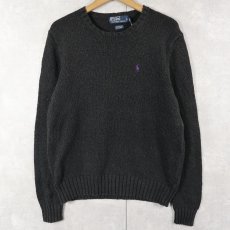 画像1: POLO Ralph Lauren ロゴ刺繍 コットン×リネンニットセーター BLACK M (1)