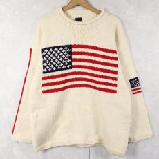 画像1: 星条旗柄 ロールネックウールニットセーター (1)