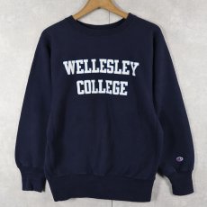 画像1: 90's Champion REVERSE WEAVE USA製 "WELLESLEY COLLEGE" プリントスウェット NAVY M (1)