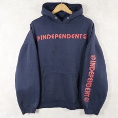 画像1: 2000's INDEPENDENT ロゴプリント スウェットフーディー NAVY (1)