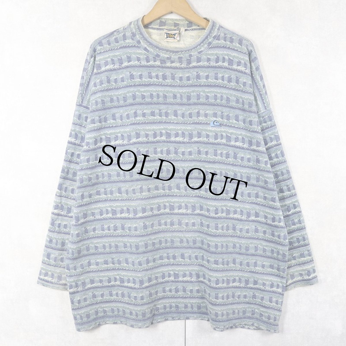 画像1: 90's〜 QUIK SILVER ボーダー柄 ロゴ刺繍ロンT L (1)