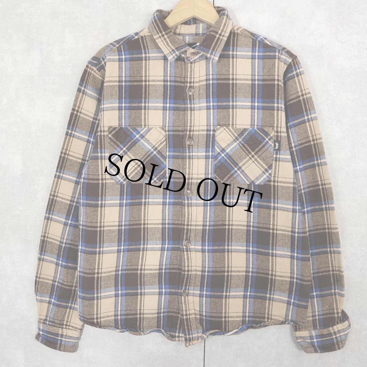 画像1: STUSSY チェック柄 ヘビーネルシャツ L (1)