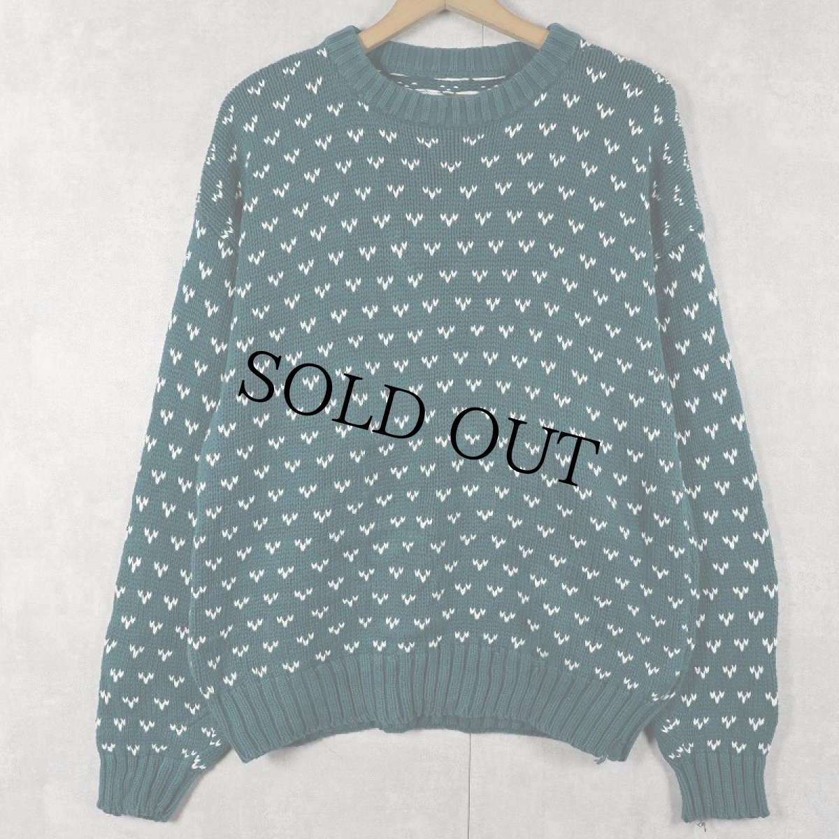 画像1: 80〜90's Eddie Bauer バーズアイ柄 コットンニットセーター M (1)