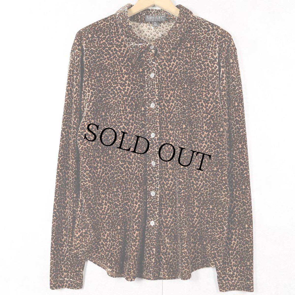 画像1: 90's Karen Kane USA製 レオパード柄 ベロアシャツ XL (1)