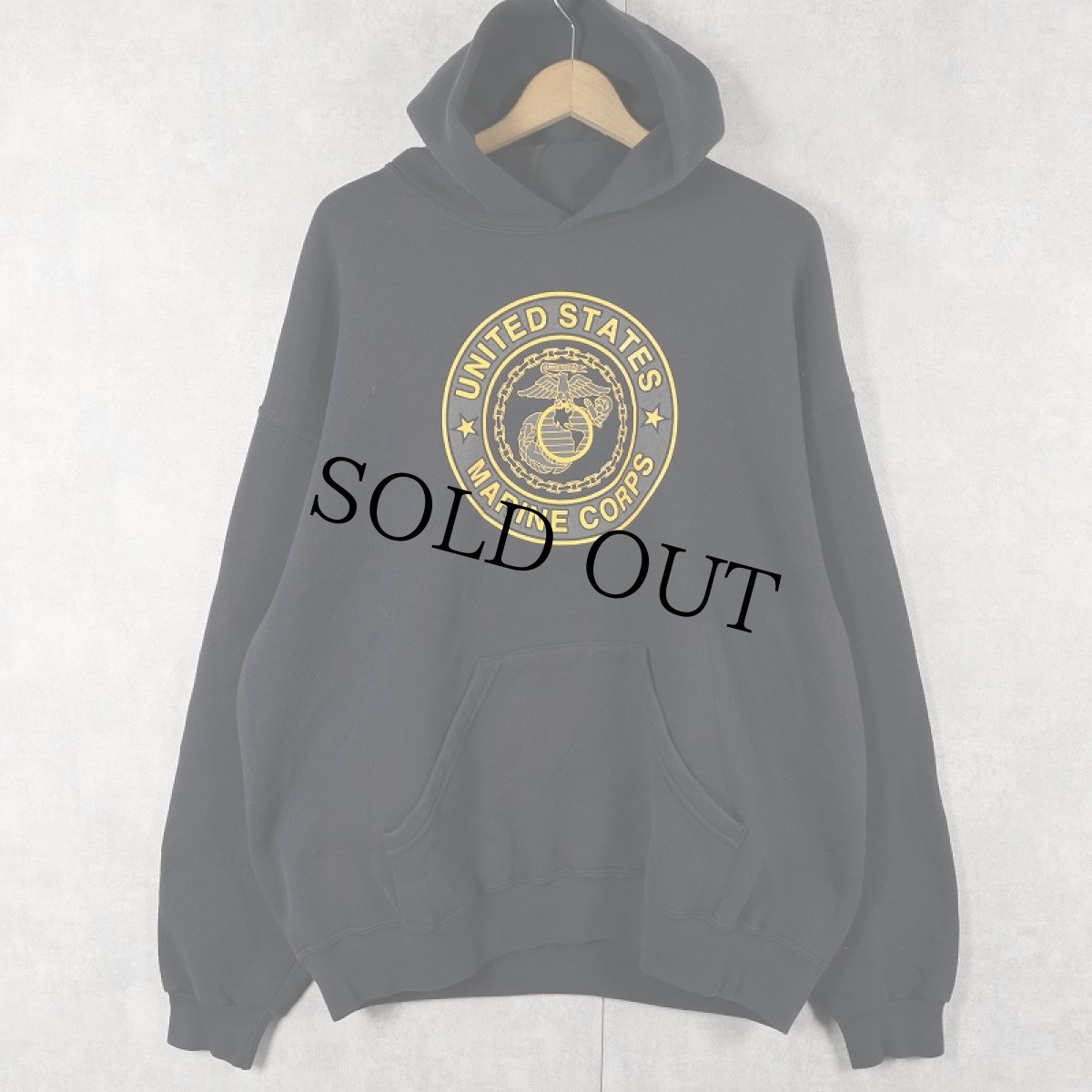 画像1: M.J.SOFFE "USMC" プリントスウェットフーディー BLACK XL (1)