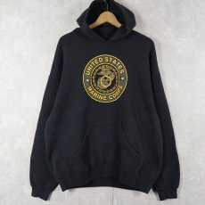 画像1: M.J.SOFFE "USMC" プリントスウェットフーディー BLACK XL (1)