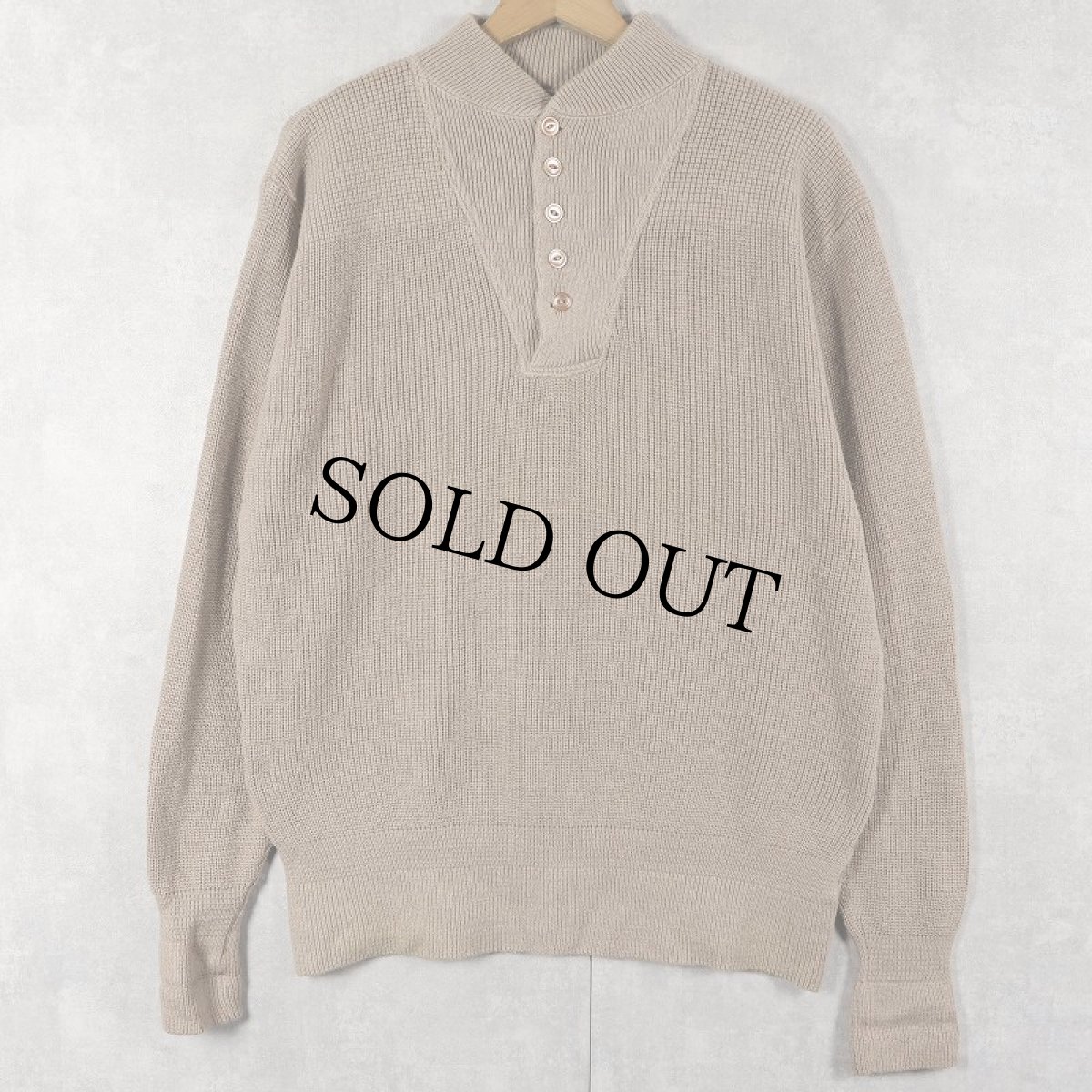 画像1: 80〜90's L.L.Bean USA製 猫目ボタン ヘンリーネック コットンニットセーター L (1)