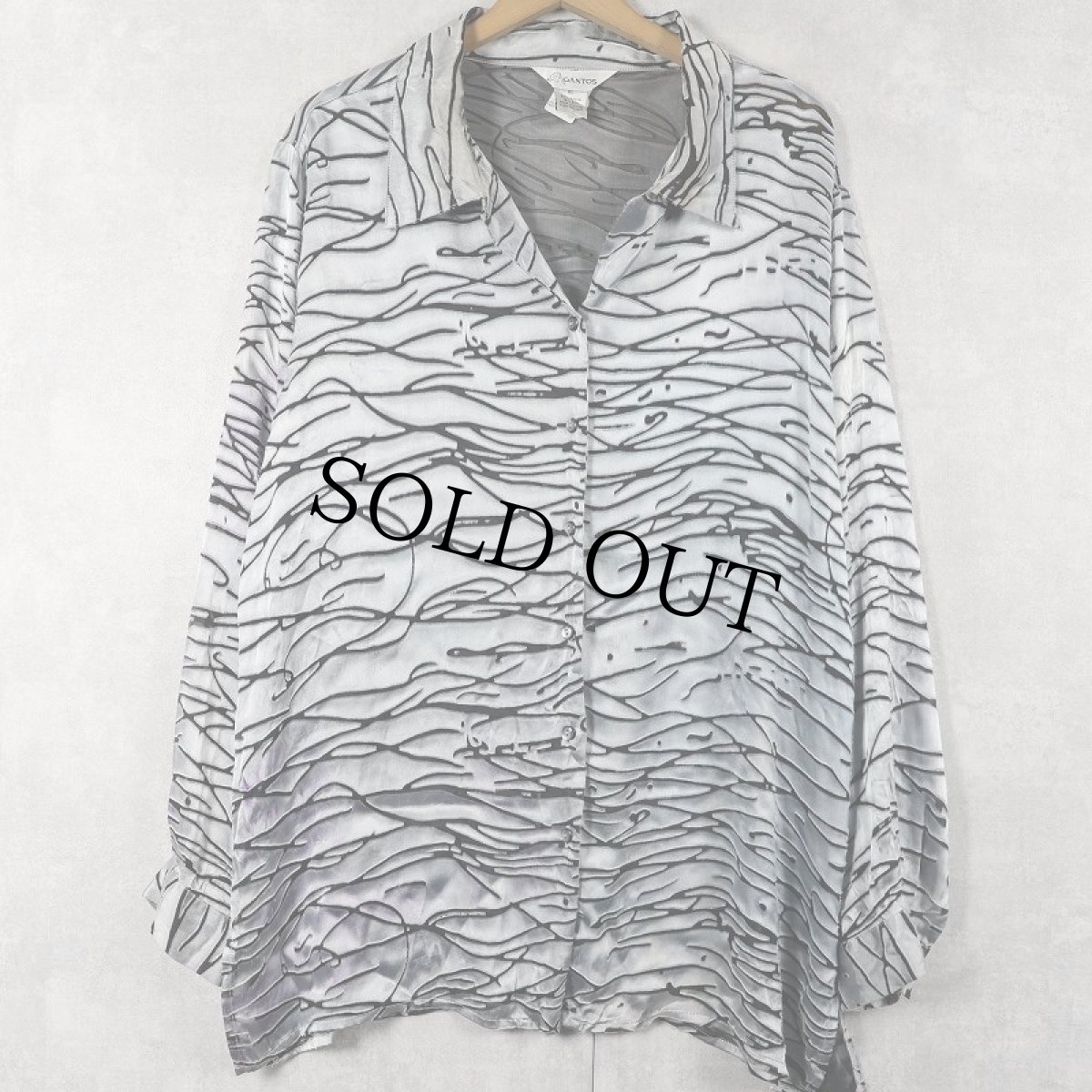 画像1: GANTOS 総柄 レーヨン×シルク シースルー オープンカラーシャツ XL (1)