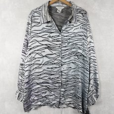 画像1: GANTOS 総柄 レーヨン×シルク シースルー オープンカラーシャツ XL (1)