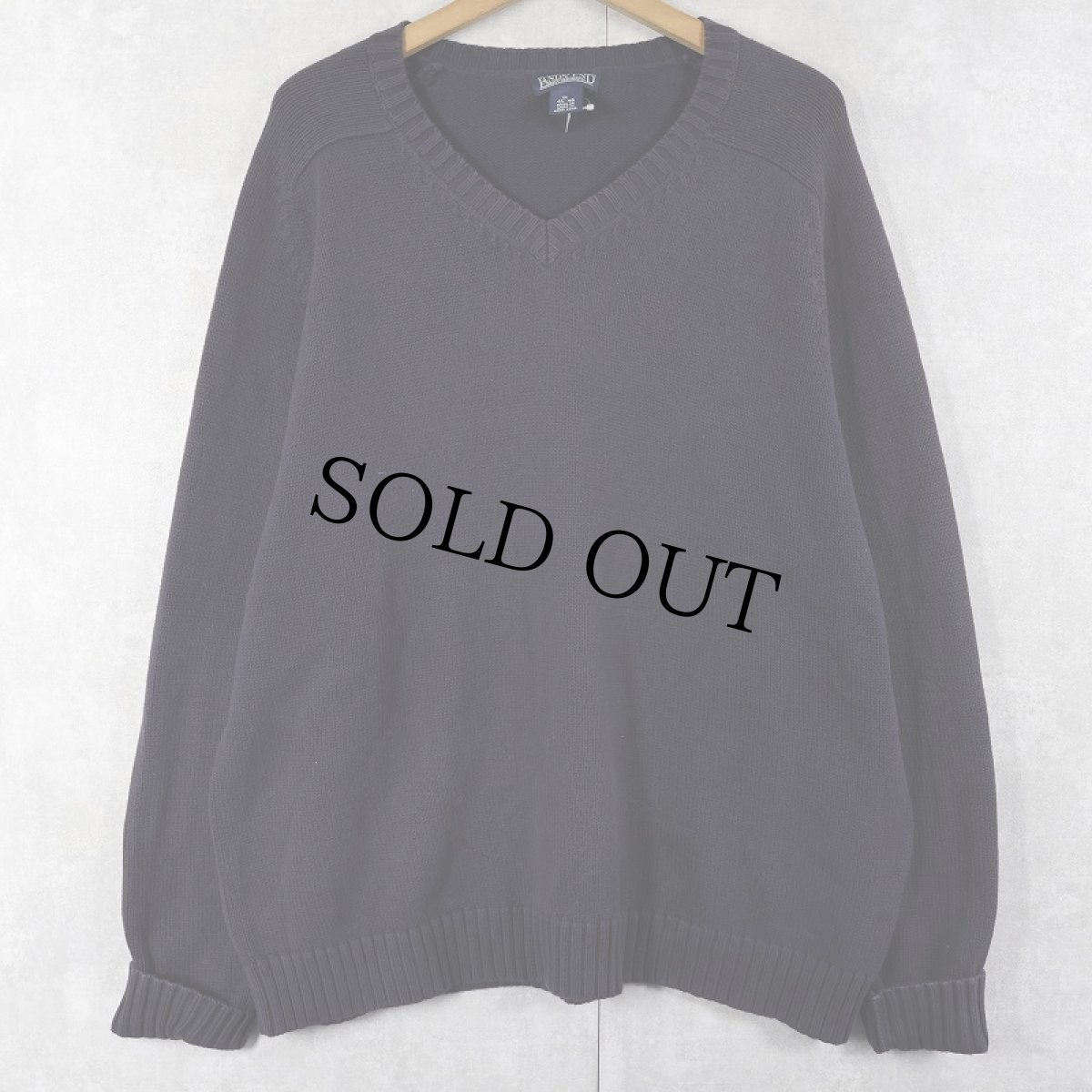 画像1: LANDS' END Vネック コットンニットセーター XL (1)