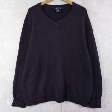 画像1: LANDS' END Vネック コットンニットセーター XL (1)