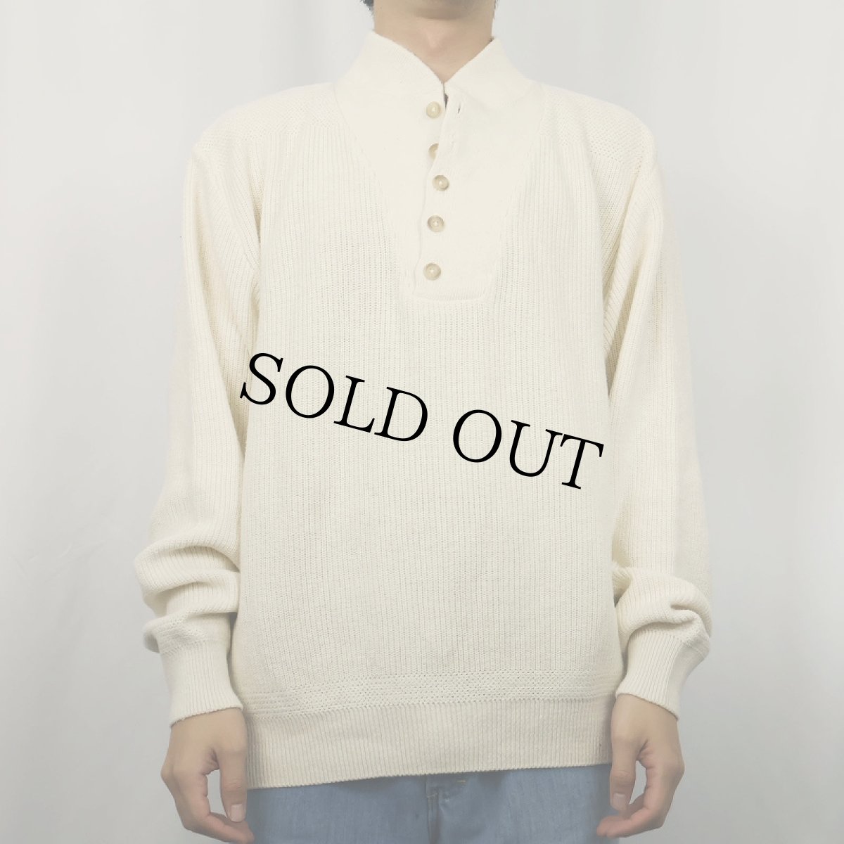 画像2: 80〜90's L.L.Bean USA製 ヘンリーネック コットンニットセーター L (2)