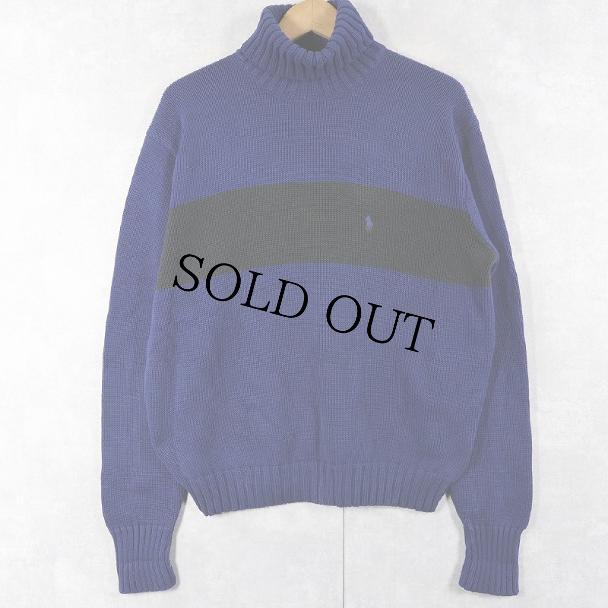 画像1: POLO Ralph Lauren ロゴ刺繡 タートルネック コットンニットセーター NAVY M (1)