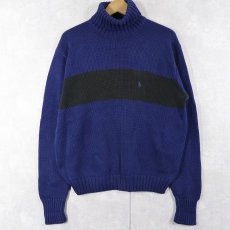 画像1: POLO Ralph Lauren ロゴ刺繡 タートルネック コットンニットセーター NAVY M (1)