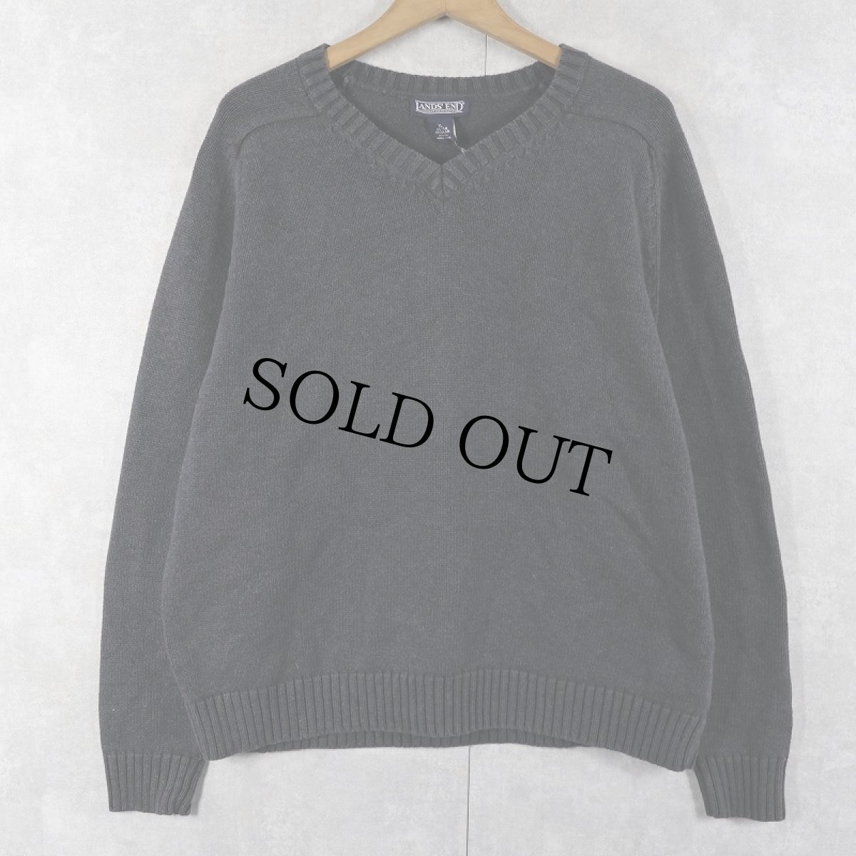 画像1: LANDS' END Vネック コットンニットセーター XL (1)