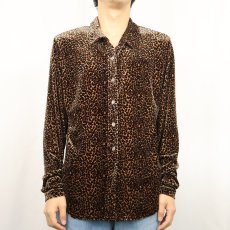 画像2: 90's Karen Kane USA製 レオパード柄 ベロアシャツ XL (2)