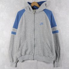 画像1: 80's NIKE 紺タグ ロゴ刺繍 スウェットジップパーカー L (1)