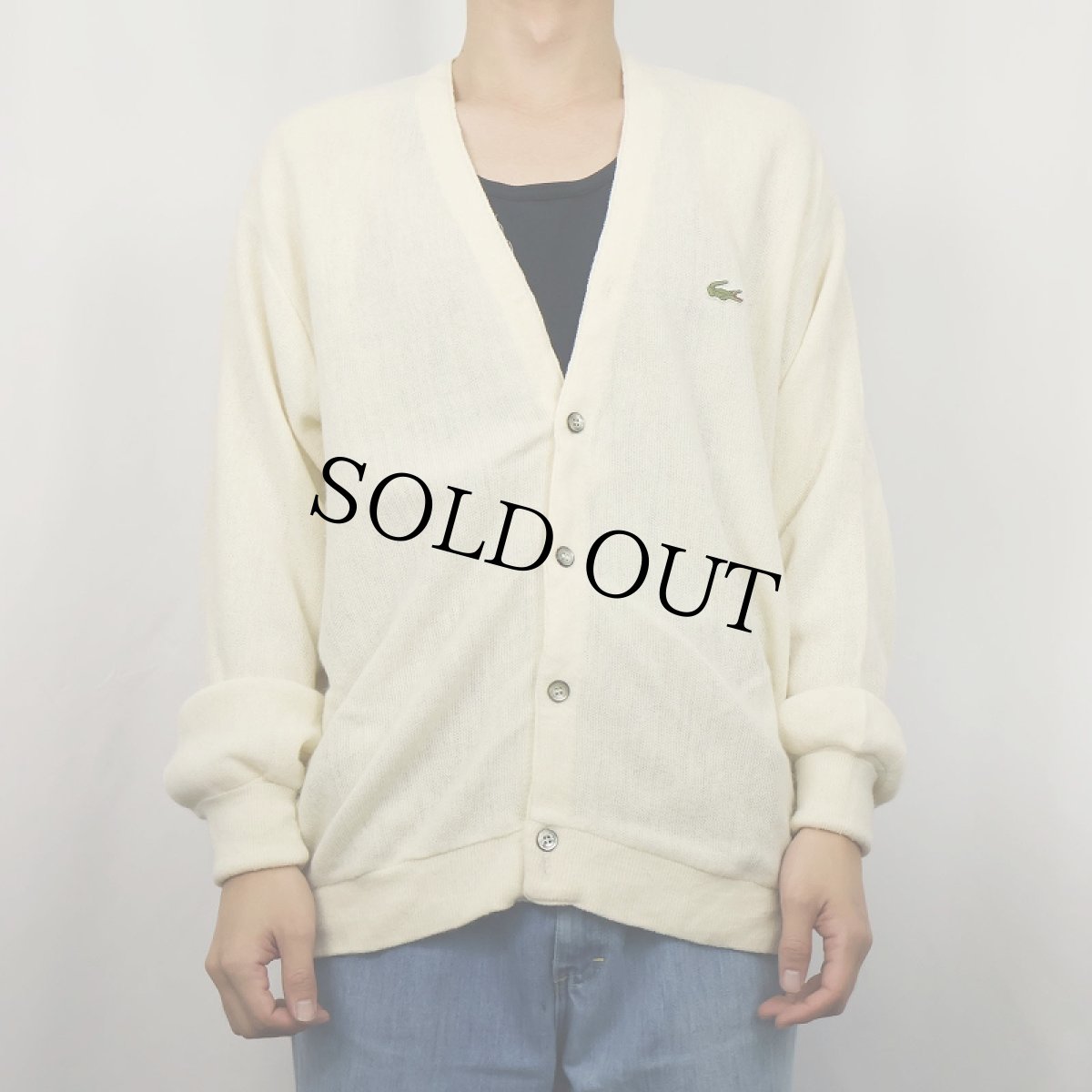 画像2: 80's IZOD LACOSTE USA製 ロゴ刺繍 アクリルニットカーディガン L (2)