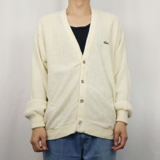 画像2: 80's IZOD LACOSTE USA製 ロゴ刺繍 アクリルニットカーディガン L (2)