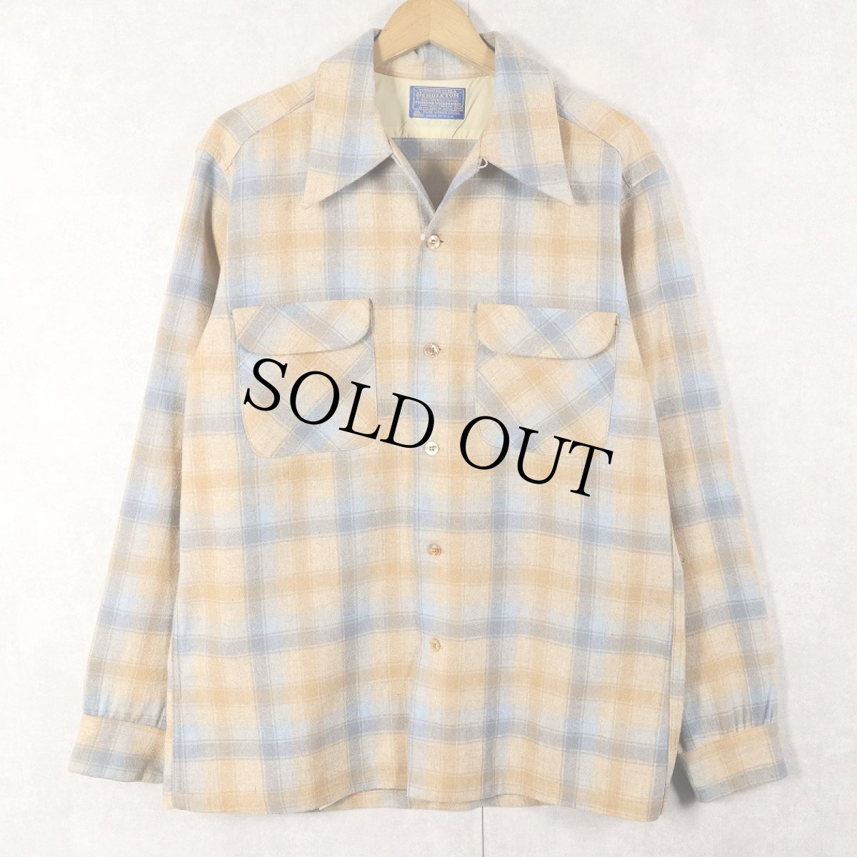 画像1: 70's PENDLETON USA製 チェック柄 ウールオープンカラーシャツ M (1)